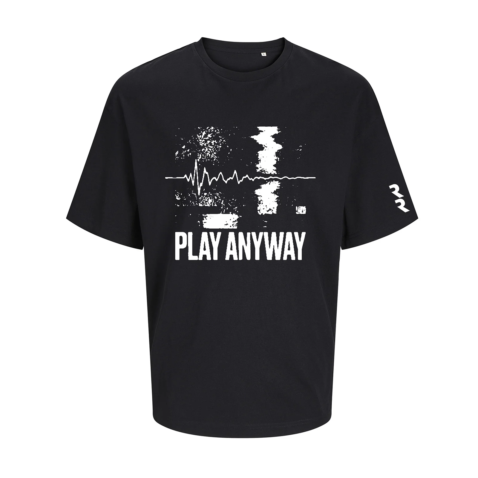 schwarzes Oversized T shirt mit Play Away Front Motiv auf der Brust