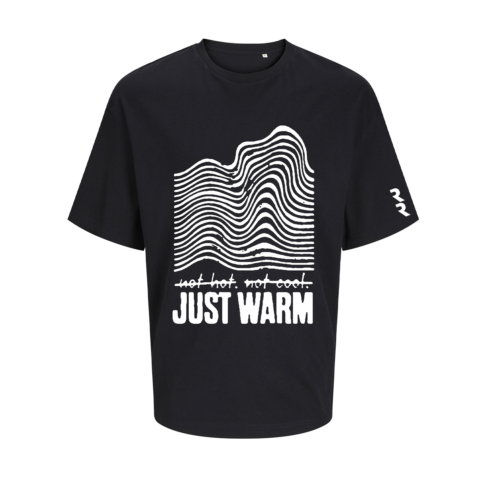 T-Shrirt mit einem Aufdruck mit wellen und Just Warm Schriftzug darunter.