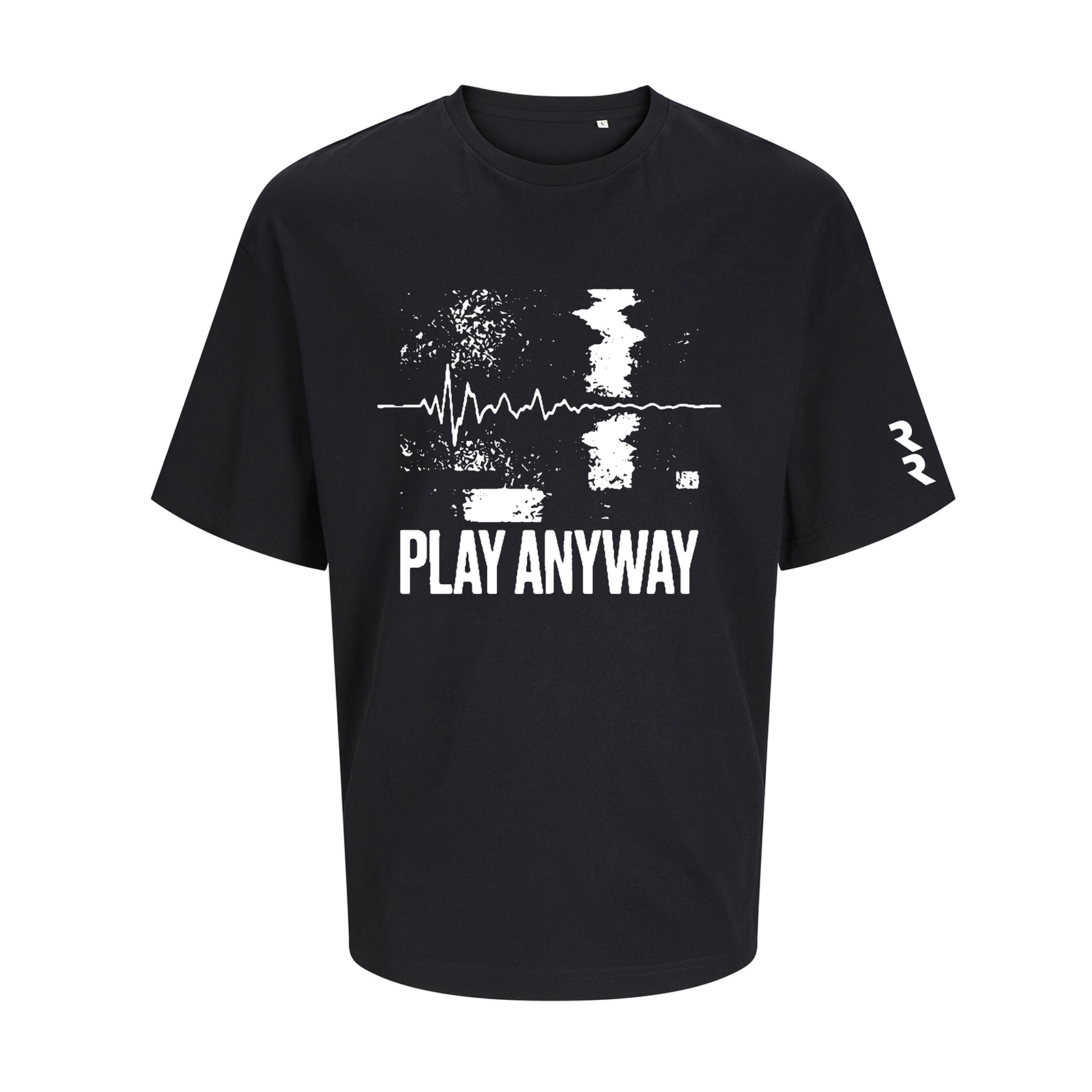 schwarzes Oversized T shirt mit Play Away Front Motiv auf der Brust