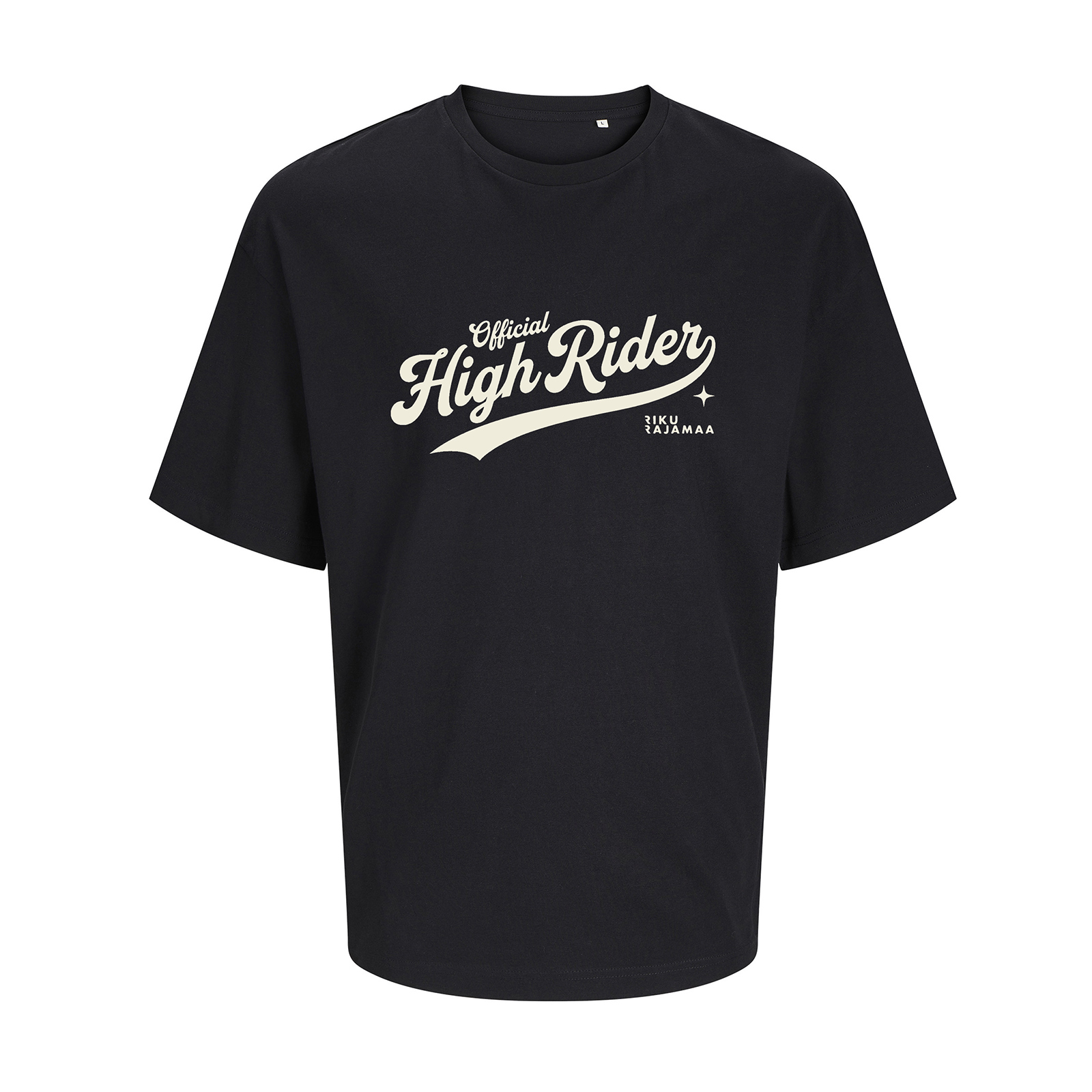 OFFICIAL HIGH RIDER – Shirt 1 schwarzer oversized shirt mit High Rider Aufdruck in beige
